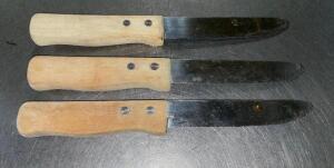 (12) STAINLESS STEAK KNIVES W/ WOODEN HANDLES