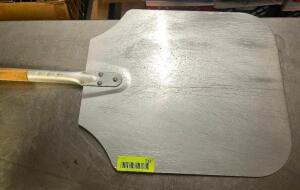 STAINLESS PIZZA PADDLE W/ WOODEN HANDLE.