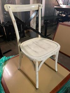 (8) WOODEN CHAIRS W/ CROSS BACK METAL STRAPS ( WHITE )