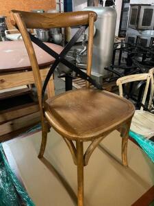 (8) WOODEN CHAIRS W/ CROSS BACK METAL STRAPS