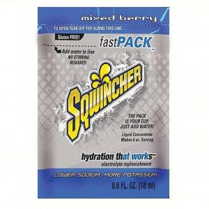 DESCRIPTION: (1) BOX OF (50) SINGLE SERVE SPORTS DRINK CONCENTRATED POWDER BRAND/MODEL: SQWINCHER FAST PACK #10U594 INFORMATION: MIXED BERRY RETAIL$: