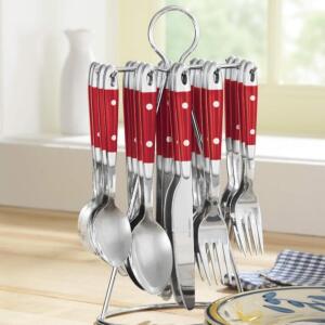 DESCRIPTION (21) Piece Hanging Flatware Set - RED CONDITION Brand New - In Box - Retail - $42.95 ADDITIONAL INFO Convenience and good looks at your fi