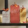 DESCRIPTION Thankful Grateful Blessed Standing Pumpkin Decor CONDITION Brand New - In Box - Retail - $39.99 ADDITIONAL INFO Hinged wood slat-style pum