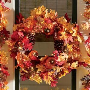 DESCRIPTION Lit Fall Wreath CONDITION Brand New - In Box - Retail - $59.99 ADDITIONAL INFO Natural twig and vine wreath with colorful faux fall foliag