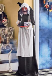 DESCRIPTION Life Size Spooky Maid CONDITION Brand New - In Box - Retail - $129.99 ADDITIONAL INFO While holding a candy tray, the Maid head will jolt