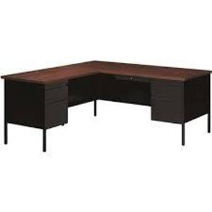 DESCRIPTION: (1) L SHAPED DESK BRAND/MODEL: OFFICE DIMENSIONS INFORMATION: BLACK AND WALNUT RETAIL$: $1070.07 EA SIZE: 29.5"H 66"W 72"D QTY: 1