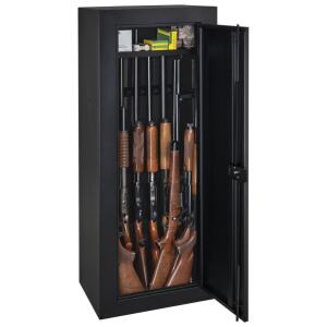 DESCRIPTION: (1) GUN CASE WITH LOCK BRAND/MODEL: STACK-ON INFORMATION: BLACK RETAIL$: 342.36 SIZE: 14 GUN, 21"W 16"D 55"H QTY: 1