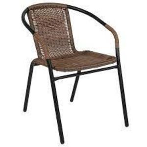 DESCRIPTION: (4) CONTEMPORARY/MODERN DINING ARM CHAIR, METAL FRAME BRAND/MODEL: FLASH FURNITURE INFORMATION: BLACK WITH BROWN WICKER RETAIL$: $73.48 E