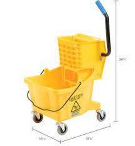 DESCRIPTION: (1) COMMERCIAL MOP BUCKET WITH SIDE PRESS WRINGER BRAND/MODEL: CARLISLE #3690814 INFORMATION: YELLOW RETAIL$: $70.28 EA SIZE: 26 QT QTY: