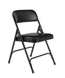 DESCRIPTION: (4) VINYL UPHOLSTERED PREMIUM FOLDING CHAIRS WITH DOUBLE HINGES BRAND/MODEL: NATIONAL PUBLIC SEATING #1210 INFORMATION: BLACK RETAIL$: $1