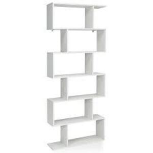 DESCRIPTION: (1) S SHAPED BOOKSHELF STORAGE DISPLAY BOOKCASE BRAND/MODEL: GMAX Z-SHELF INFORMATION: WHITE RETAIL$: $140.00 EA QTY: 1