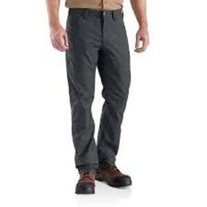 DESCRIPTION: (2) PAIRS OF RUGGED FLEX RELAXED FIT CANVAS WORK PANTS BRAND/MODEL: CARHARTT #BN3109-M INFORMATION: GREY RETAIL$: $50.00 EA SIZE: 38X36 Q