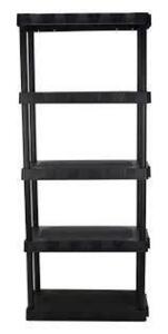 DESCRIPTION: (1) 5 SHELF PLASTIC PLASTIC SHELVING UNIT BRAND/MODEL: HYPER TOUGH INFORMATION: BLACK RETAIL$: $40.00 EA SIZE: 13X30X68 QTY: 1