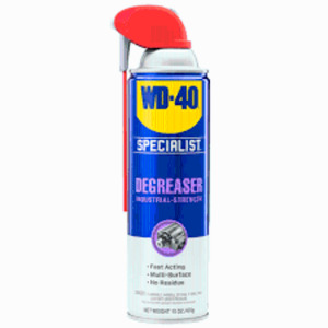 DESCRIPTION: (6) INDUSTRIAL STRENGTH DEGREASER BRAND/MODEL: WD-40 SPECIALIST RETAIL$: $8.98 EA SIZE: 15 OZ QTY: 6