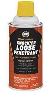 DESCRIPTION: (4) TECHNICIAN GRADE LUBRICANT PENETRANT BRAND/MODEL: K&W KNOCK'ER LOOSE RETAIL$: $6.75 EA SIZE: 9 OZ QTY: 4