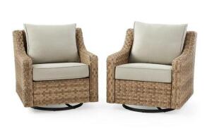 DESCRIPTION: (2) WICKER SWIVEL GLIDERSBRAND/MODEL: BETTER HOMES & GARDENS/BH49-092-099-02RETAIL$: $698/PAIRSIZE: 32.28" W x 34.65" D x 31.89" HQTY: 2