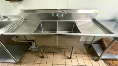 68" X 24" 2-COMPARTMENT STAINLESS SINK W/ BACKSPLASH