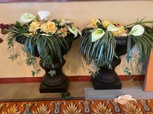 (2) COLUMN SCONCE PLANTERS W/ FAUX FLORAL ARRANGEMENTS