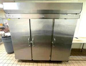 HUSSMANN 82" 3-DOOR SOLID REACH IN REFRIGERATOR ON CASTERS