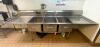 124" X 32" 3-COMPARTMENT STAINLESS SINK W/ (2) FAUCETS & BACKSPLASH - 2