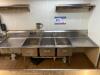 124" X 32" 3-COMPARTMENT STAINLESS SINK W/ (2) FAUCETS & BACKSPLASH - 3