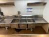 124" X 32" 3-COMPARTMENT STAINLESS SINK W/ (2) FAUCETS & BACKSPLASH - 4