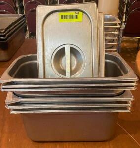 (6) 1/3 SIZE STAINLESS INSERTS W/ LIDS