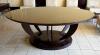 84" X 60" HIGH END WOODEN TABLE W/ GLASS TOP