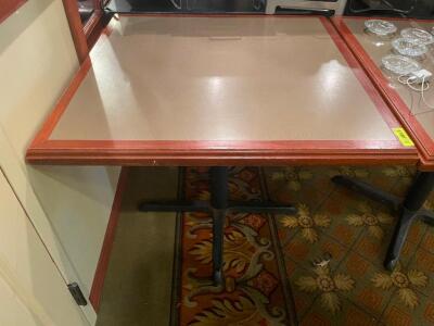 36" X 36" TAN COMPOSITE TABLE W/ HARDWOOD TRIM