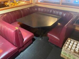 60" X 60" TABLE W/ (3) SECTIONS OF " L " SHAPED BOOTH SEATING