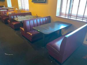 (5) SECTIONS OF 60" MAROON PADDED BOOTH SEATING. TABLES ARE NOT INCLUDED