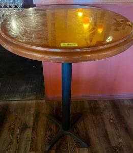 30" ROUND HARDWOOD TABLE W/ PUB BASE.