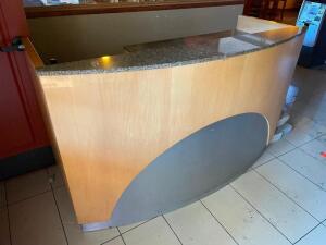 72" HOSTESS STAND W/ STONE COUNTER AND RISER SHELF