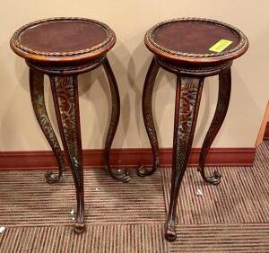 (2) 9" X 22" DECORATIVE WOODEN PLANT PEDESTALS