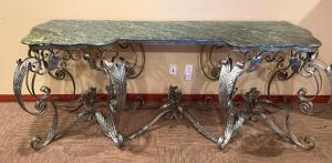 84" X 24" DECORATIVE CASTI IRON BASE SOFA TABLE