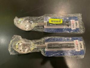 (2) SLOTTED STAINLESS SERVING SPOONS - NEW