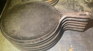 (18) CAST IRON SKILLETS W/ HANDLES.