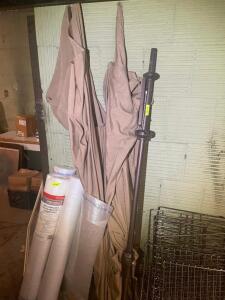 (2) TAN CANVAS PATIO UMBRELLA - MISSING BASES.