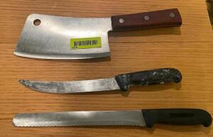 (3) ASSORTED KITCHEN KNIVES,