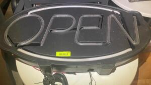 NEON "OPEN" SIGN W/ BLACK PLASTIC BACKING