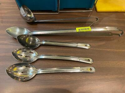 (5) ASSORTED STAINLESS LADLES AND SERVING SPOONS