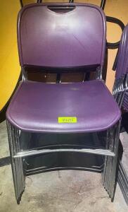 (8) PURPLE PLASTIC STACK CHAIRS W/ CHROME WIRE FRAMES