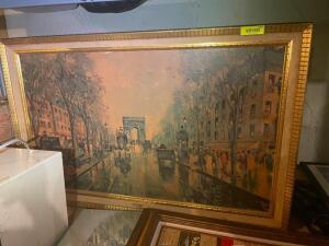 FRAMED PAINTING -CHAMPSELYSEES W/ ARC DE TRIOMPHE