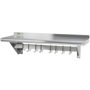 48" X 12" STAINLESS WALL SHELF WITH LOWER POT RACK