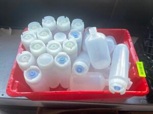 BUS TUB AND CONTENTS - ASSORTED SQUEEZE BOTTLES