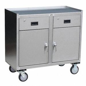 DESCRIPTION: (1) MOBILE CABINET WORKBENCH ON WHEELS WITH PUSH HANDLE BRAND/MODEL: DURHAM INFORMATION: STEEL RETAIL$: 2533.49 SIZE: TWO DRAWERS QTY: 1