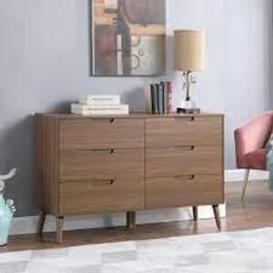 DESCRIPTION: (1) MODERN 6 DRAWER DRESSER BRAND/MODEL: MAINSTAYS INFORMATION: WALNUT FINISH RETAIL$: $149.00 EA SIZE: L52*W15.75*H33"; QTY: 1