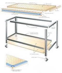 DESCRIPTION: (1) WORKBENCH FRAME AND WOODEN TOP INFORMATION: METAL BASE, WOOD TOP SIZE: IMAGES ARE FOR ILLUSTRATION PURPOSES ONLY AND MAY NOT BE AN EX