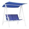 DESCRIPTION: (1) CANOPY PORCH SWING BRAND/MODEL: MAINSTAYS ALBANY LANE INFORMATION: BLUE AND WHITE RETAIL$: $108.00 EA SIZE: 2 PERSON QTY: 1