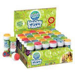 DESCRIPTION: (2) BOX OF (36) BIRTHDAY BUBBLES, DISPLAY BRAND/MODEL: BUBBLE WORLD INFORMATION: MULTI RETAIL$: 50 SIZE: 2 OZ QTY: 2